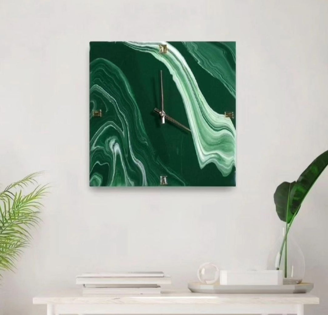 Orologio da Parete in Legno Resina effetto Marmo Verde Alpi 40 x 40 cm