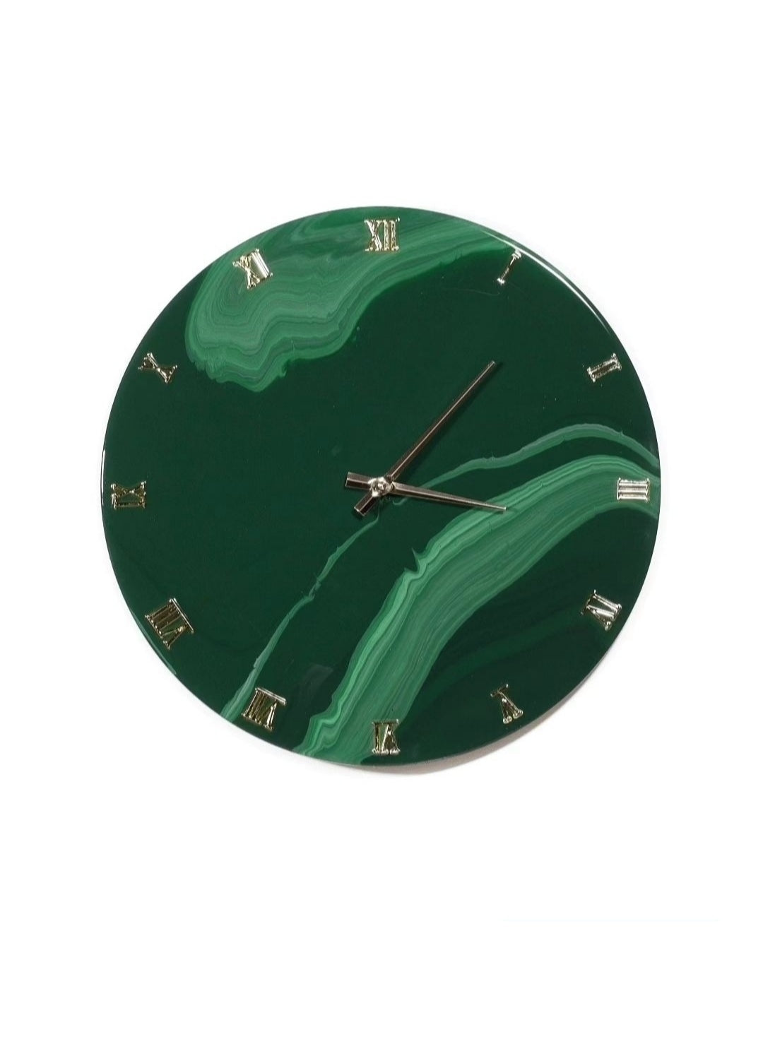 Orologio da Parete in Resina effetto Marmo Verde Alpi Base in legno 40 cm di diametro