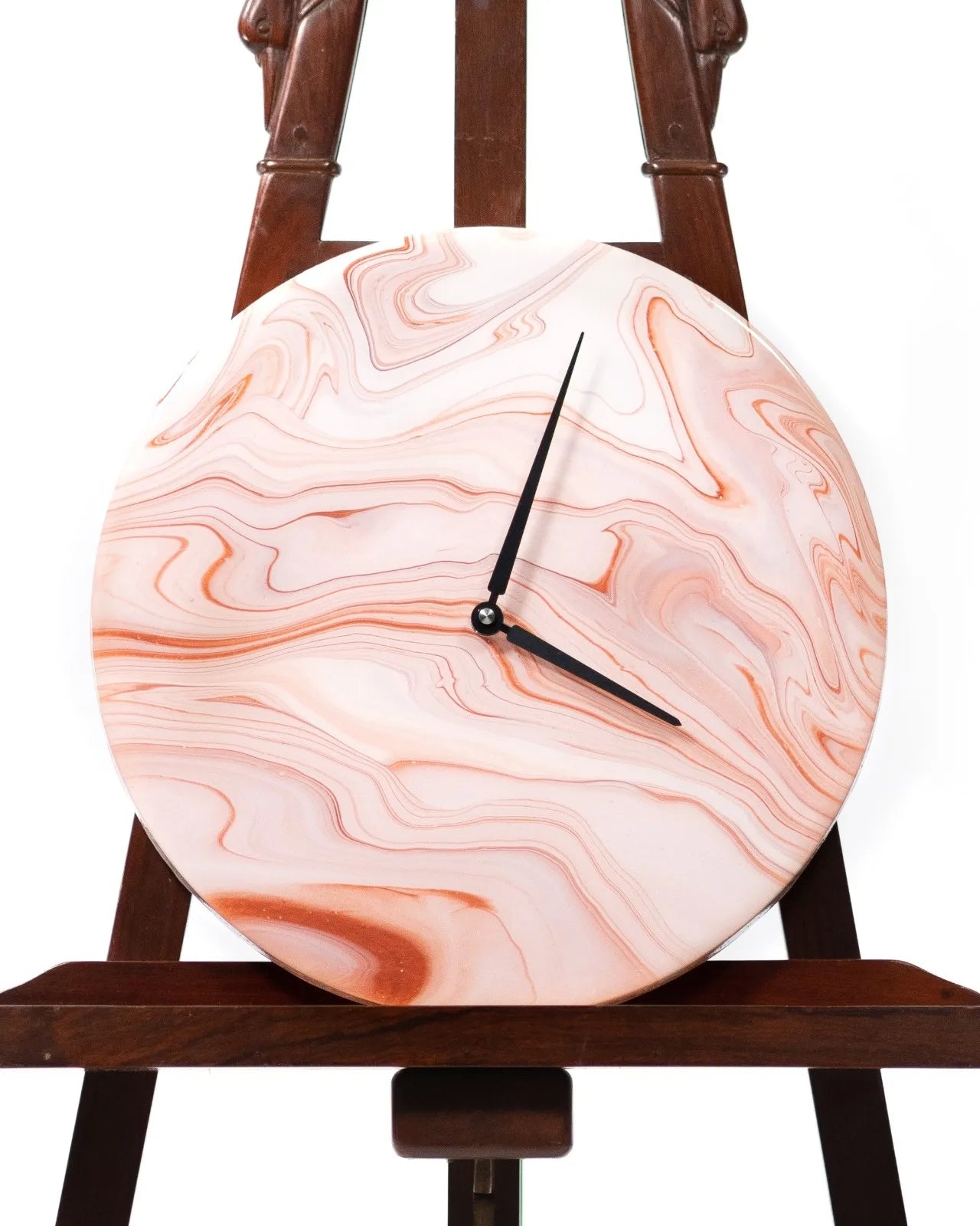 Orologio da Parete in Legno Resina effetto Marmo Bianco e Rame 30 cm di diametro