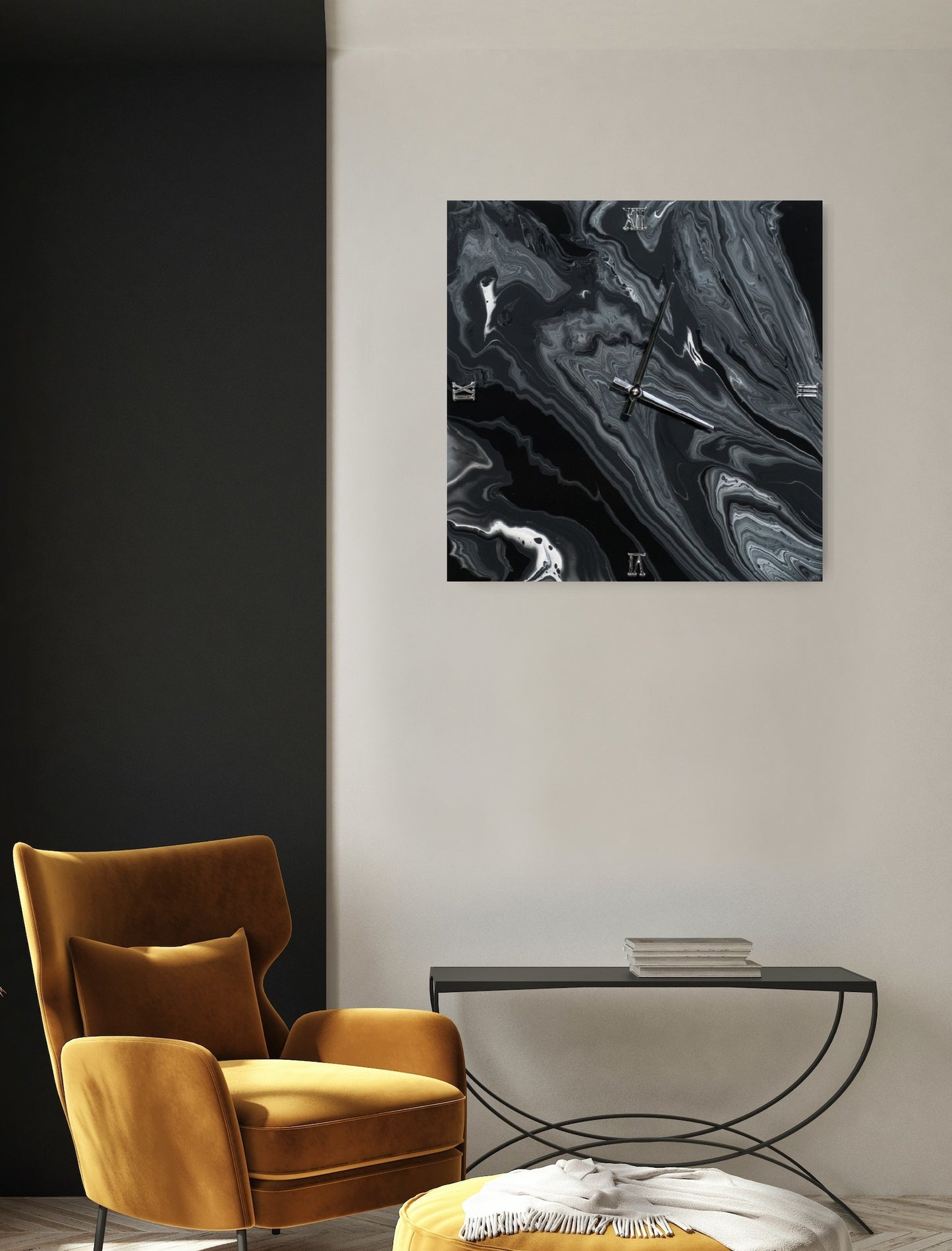 Orologio da Parete in Legno Resina effetto Marmo Nero 40 x 40 cm