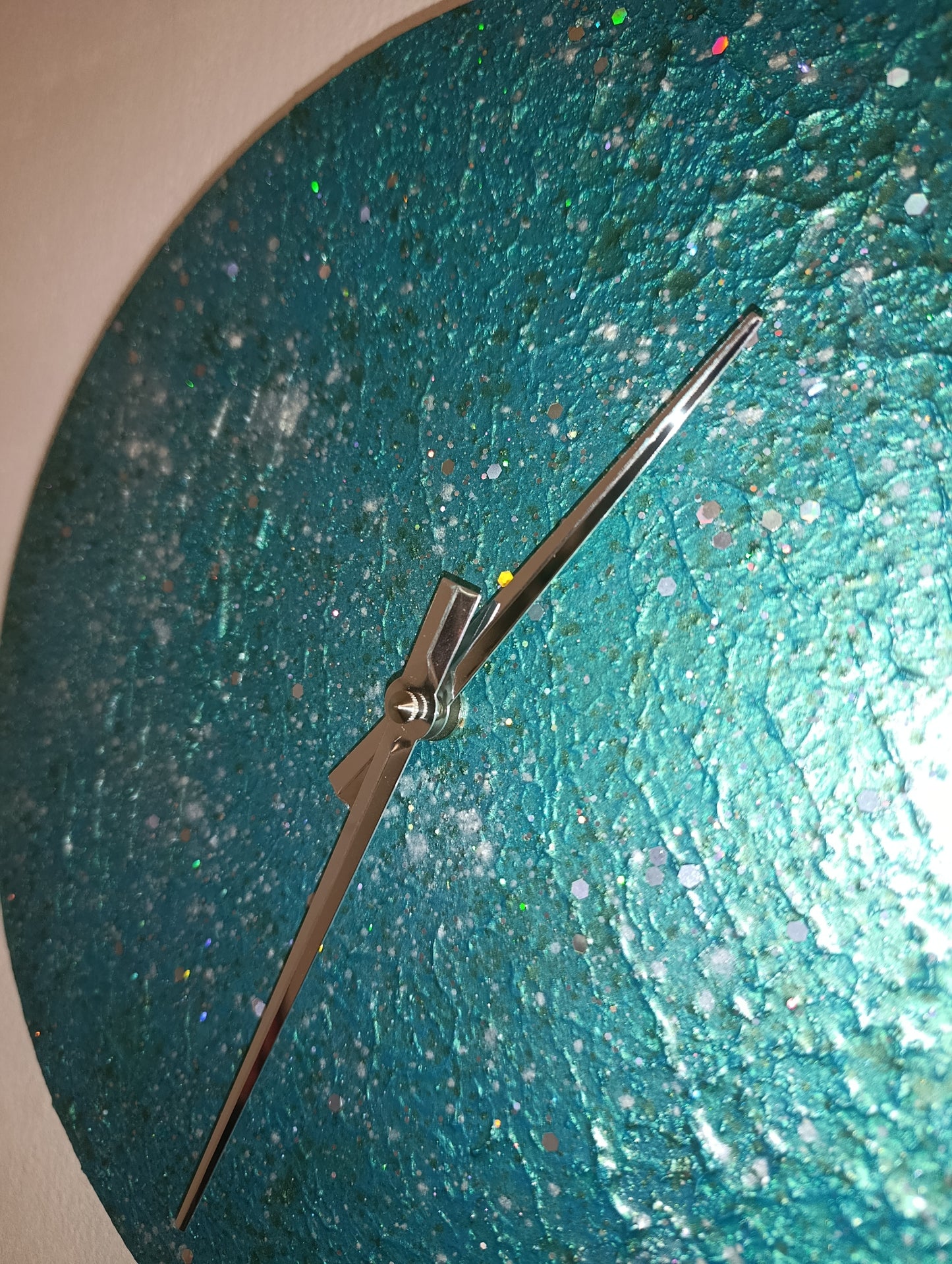 Orologio Da Parete in Legno, gesso color Tiffany Glitter 30 cm di diametro