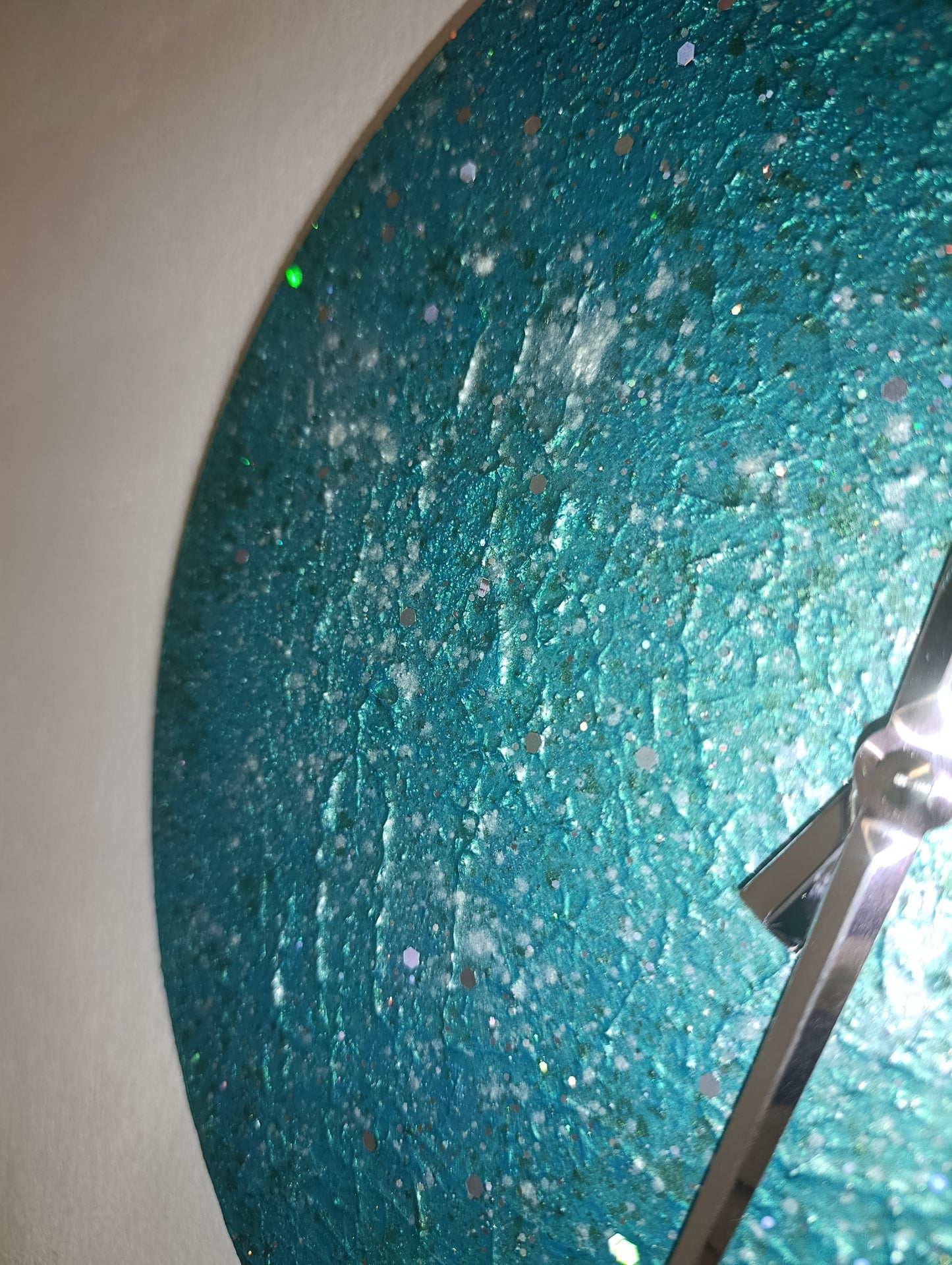 Orologio Da Parete in Legno, gesso color Tiffany Glitter 30 cm di diametro