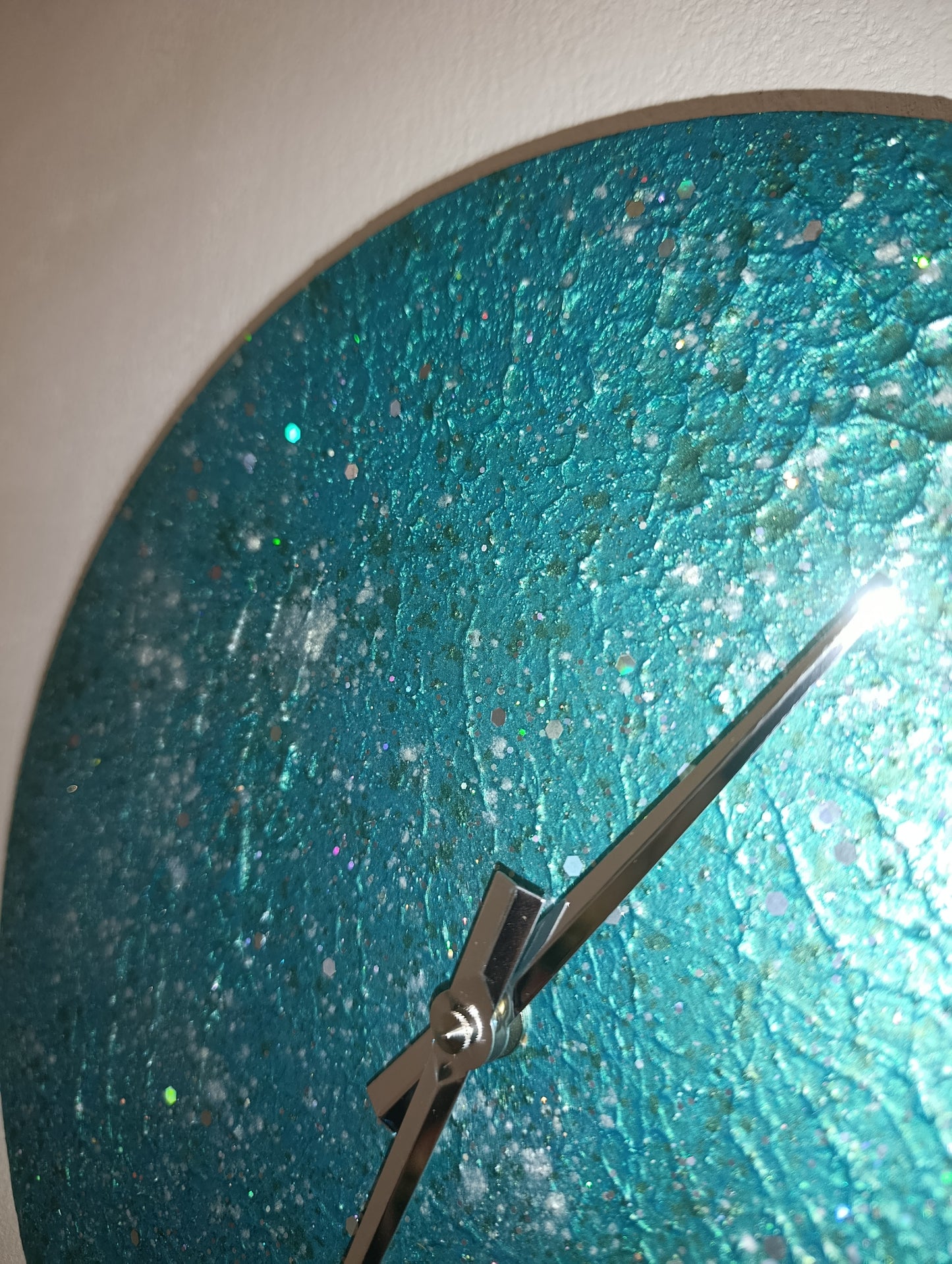Orologio Da Parete in Legno, gesso color Tiffany Glitter 30 cm di diametro