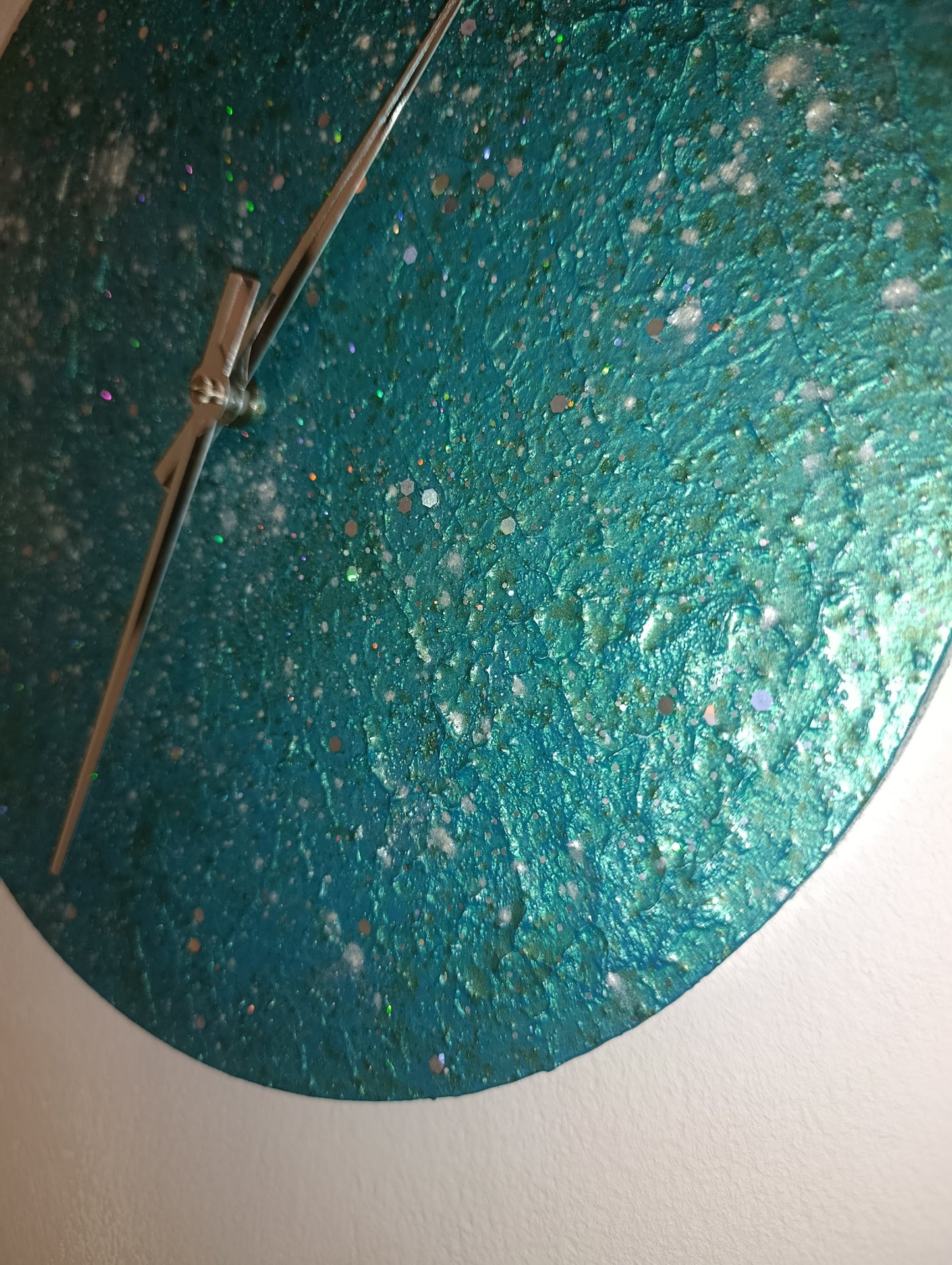 Orologio Da Parete in Legno, gesso color Tiffany Glitter 30 cm di diametro