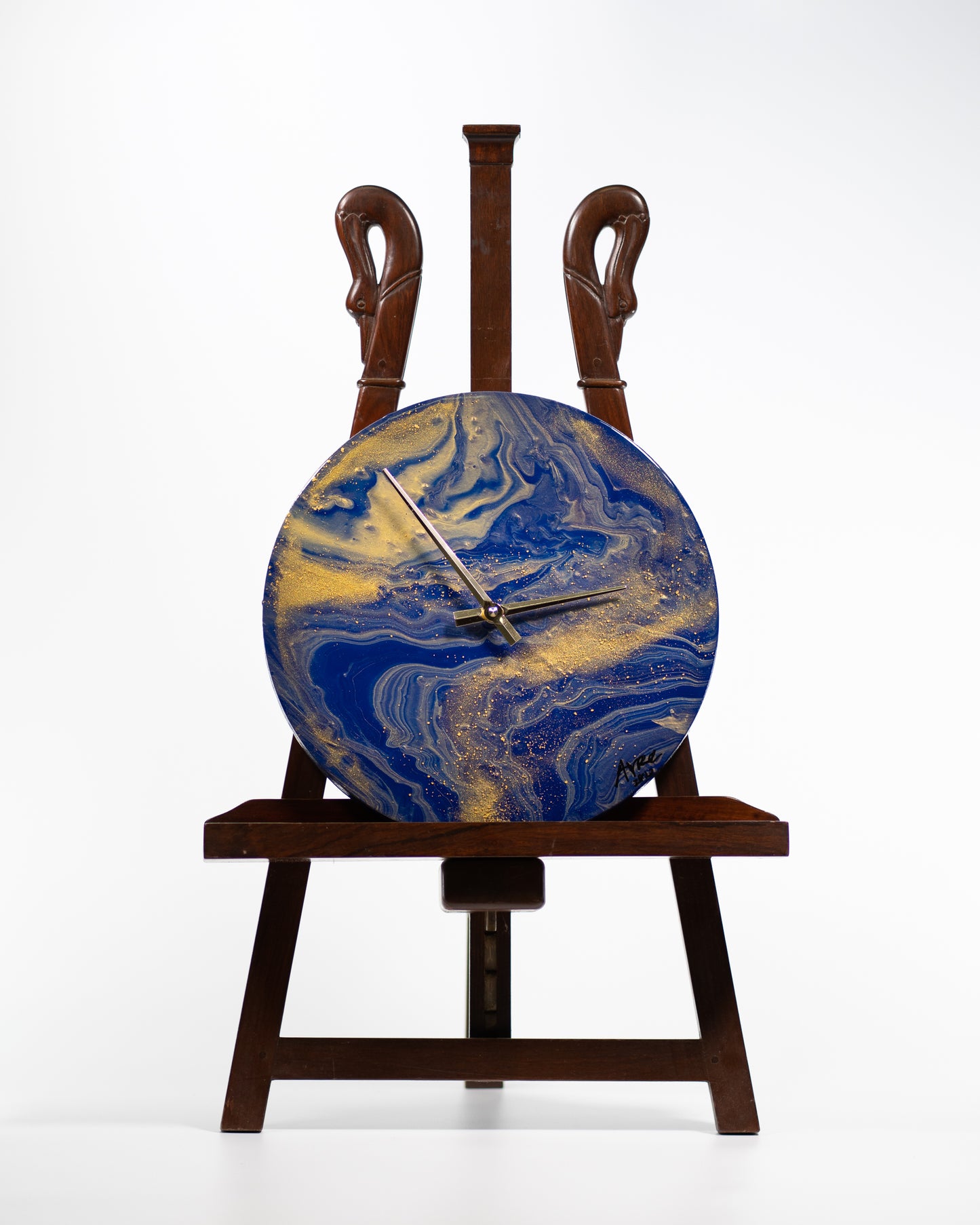 Orologio da Parete in Legno Resina Blu Oro 30 cm di diametro