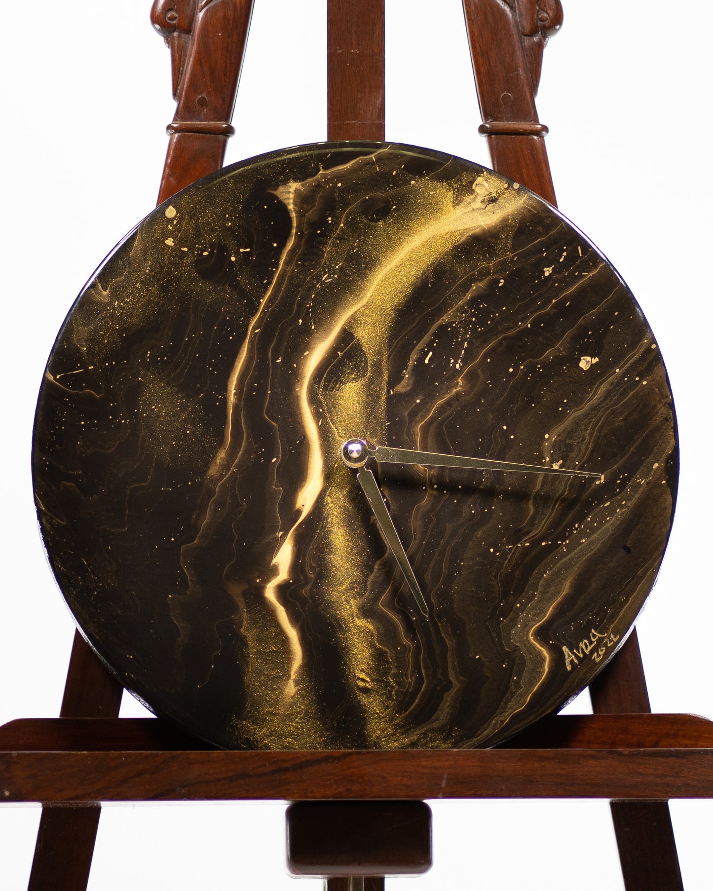 Orologio da Parete in Legno Resina color Caramello Oro 30 cm di diametro