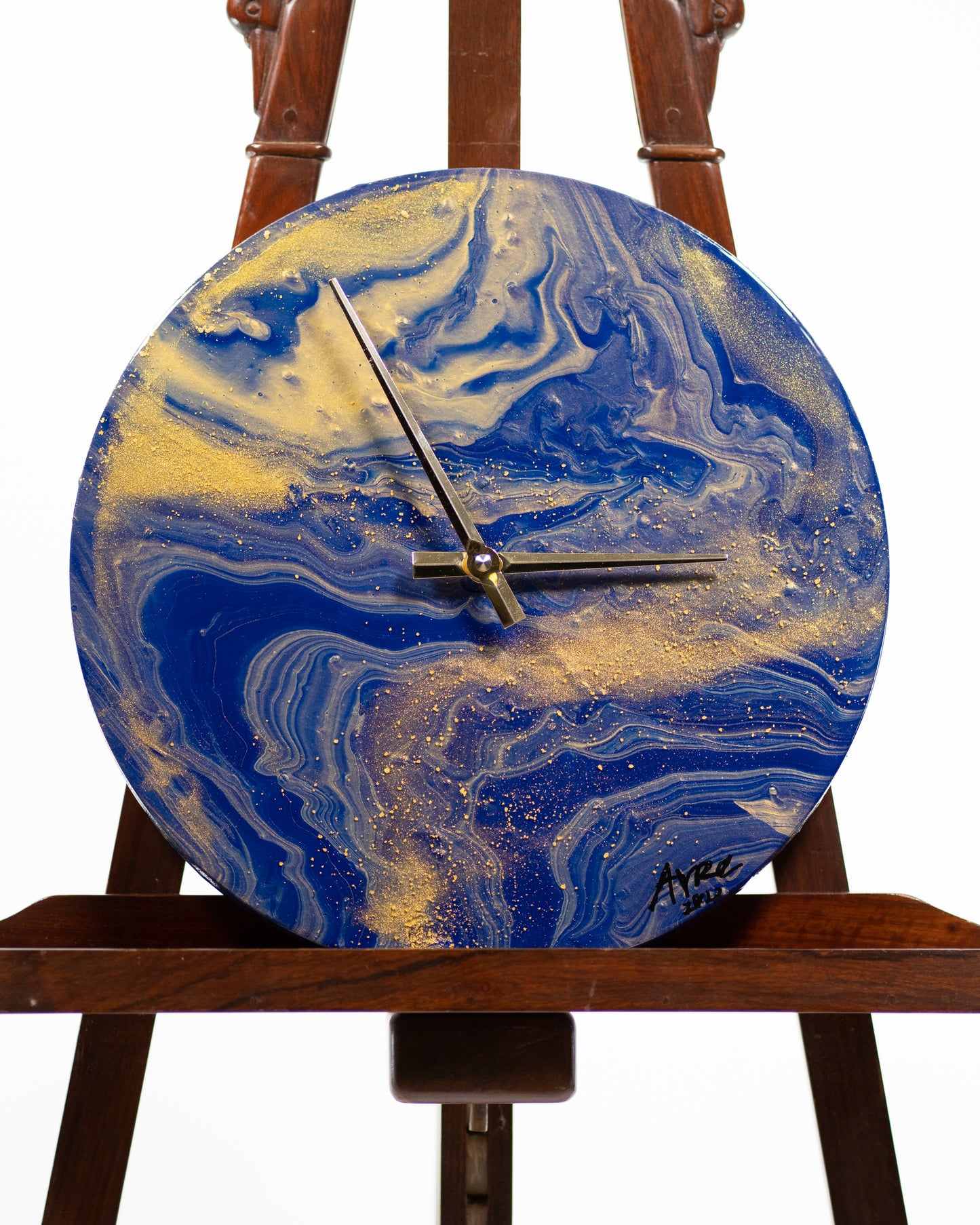 Orologio da Parete in Legno Resina Blu Oro 30 cm di diametro