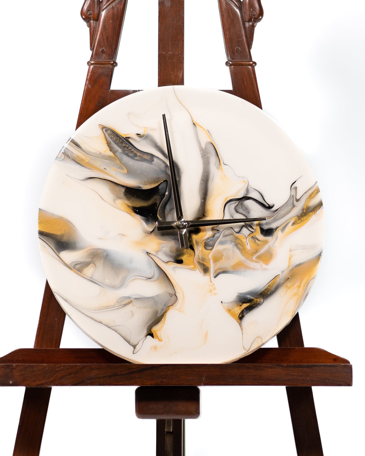 Orologio da Parete in Legno Resina Bianco Oro 30 cm di diametro