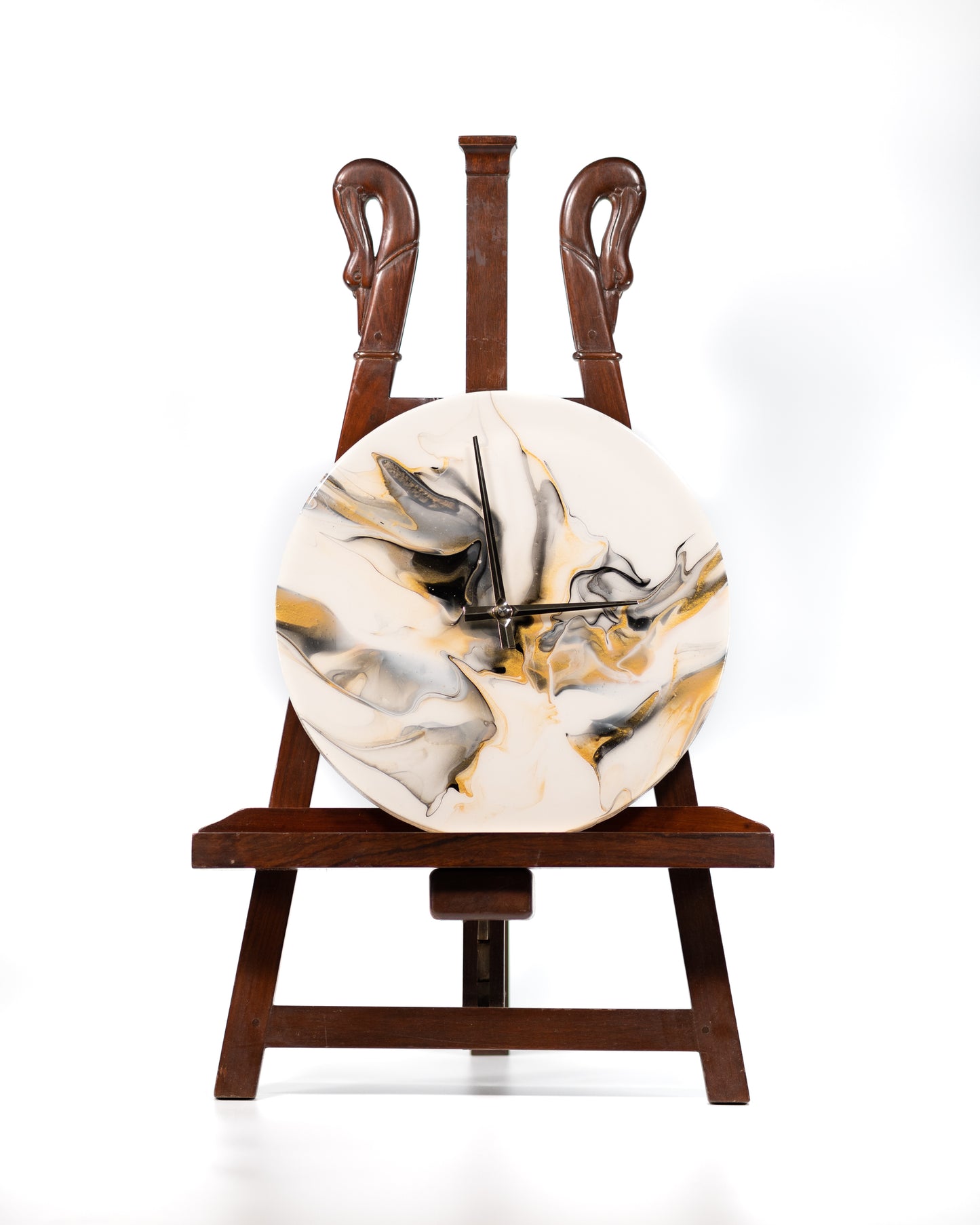 Orologio da Parete in Legno Resina Bianco Oro 30 cm di diametro
