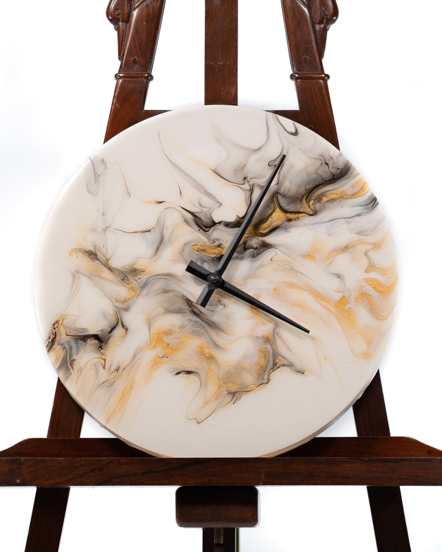 Orologio da Parete in Legno Resina Bianco Oro 30 cm di diametro