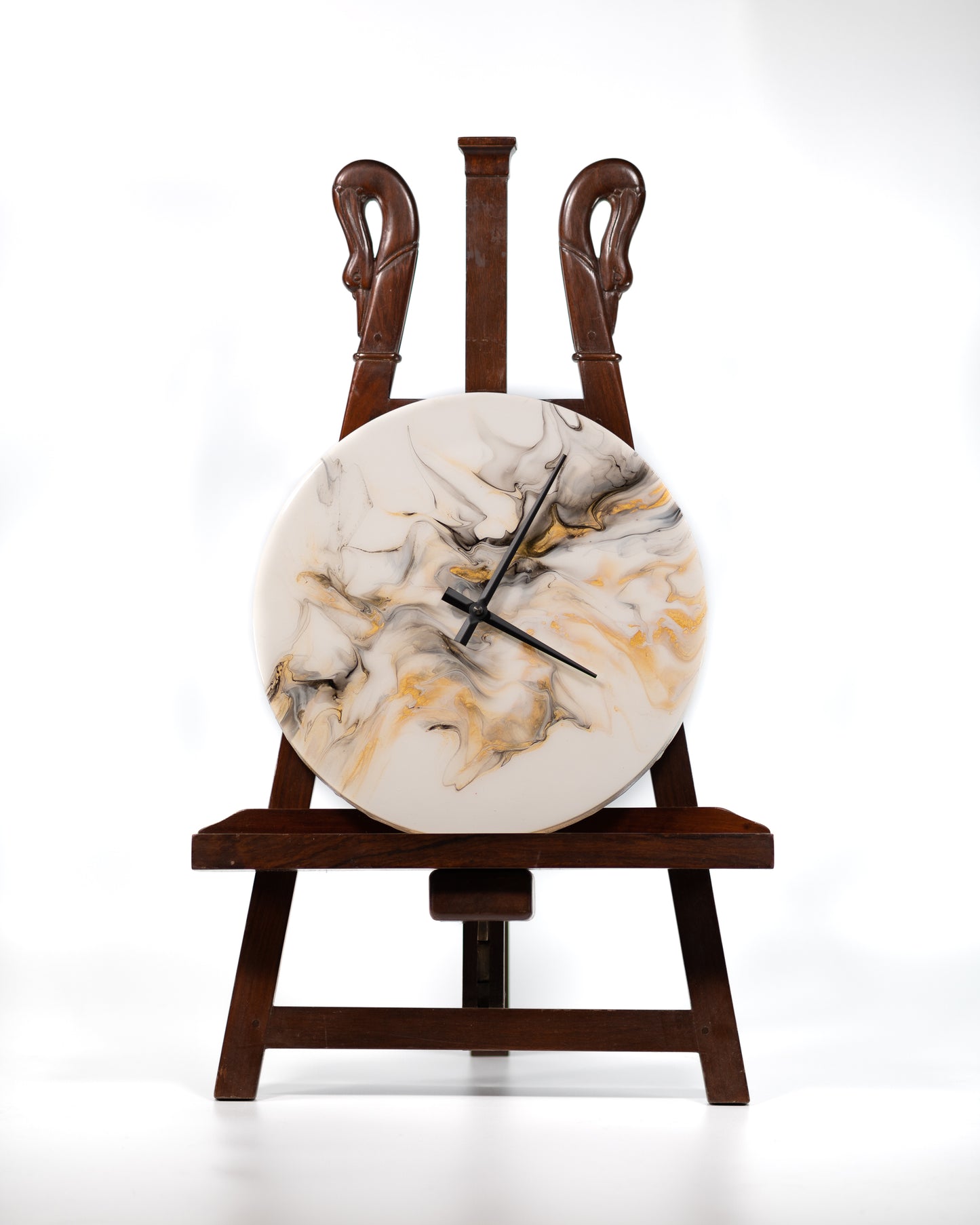 Orologio da Parete in Legno Resina Bianco Oro 30 cm di diametro
