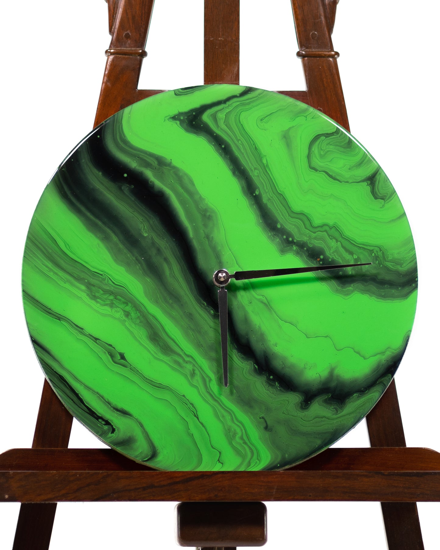 Orologio da Parete in Legno Resina effetto Marmo Verde Base in legno 30 cm di diametro