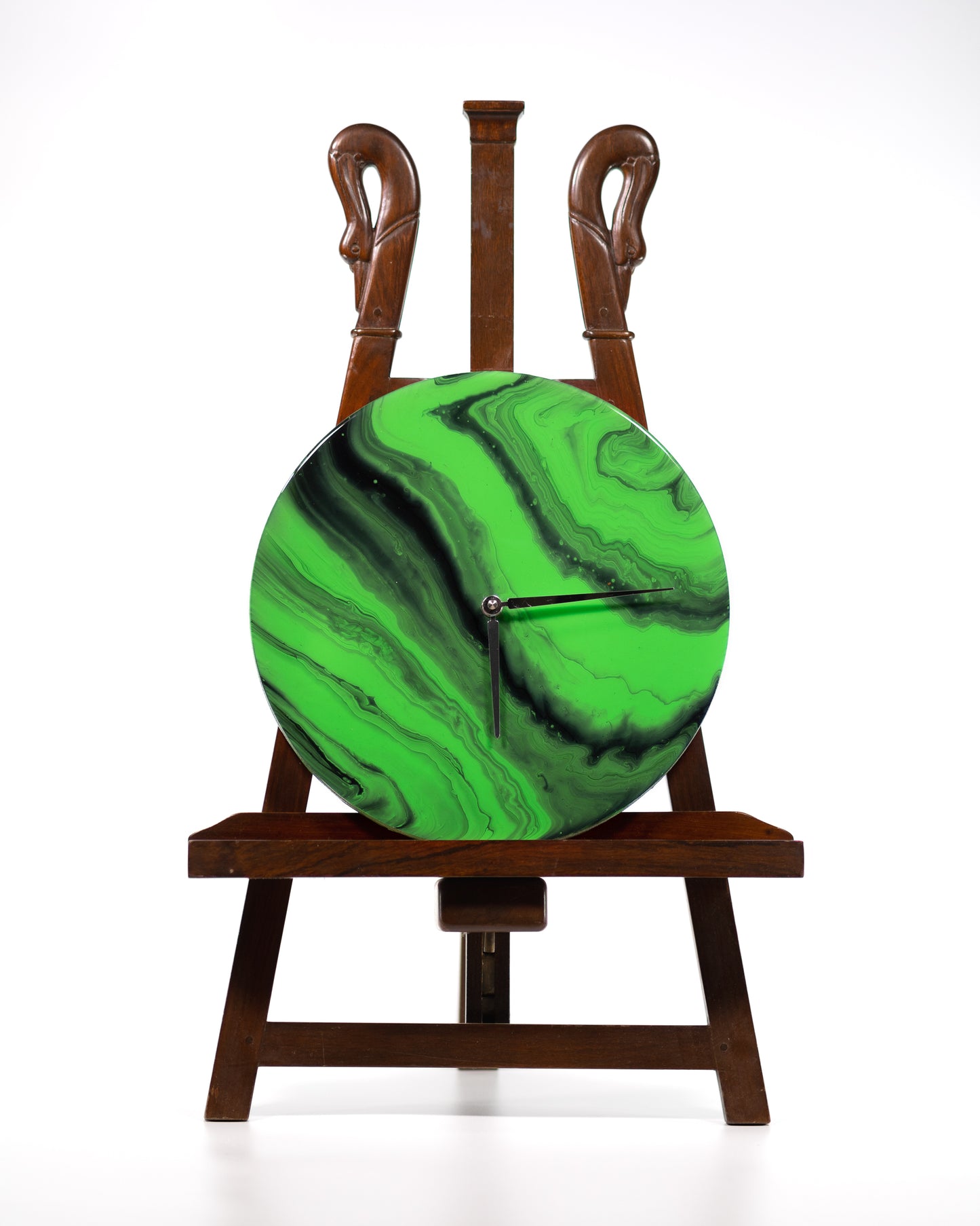 Orologio da Parete in Legno Resina effetto Marmo Verde Base in legno 30 cm di diametro
