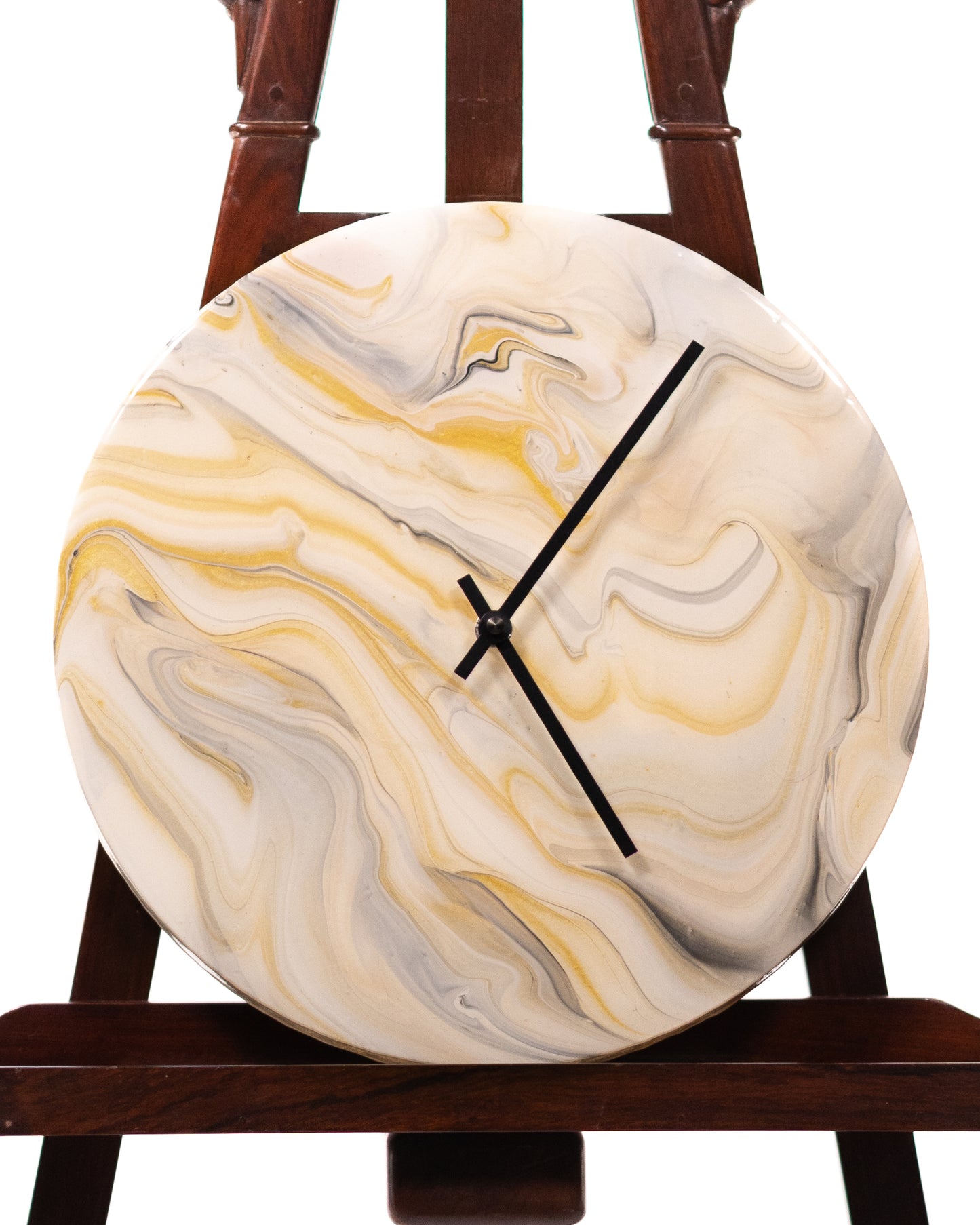 Orologio da Parete in Legno Resina Bianco Oro 30 cm di diametro