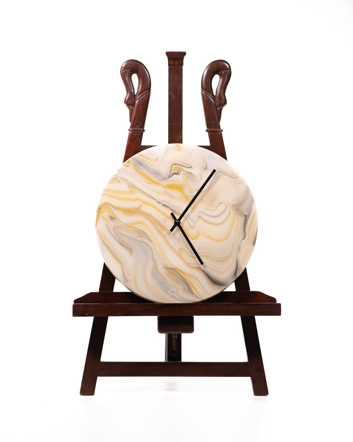 Orologio da Parete in Legno Resina Bianco Oro 30 cm di diametro