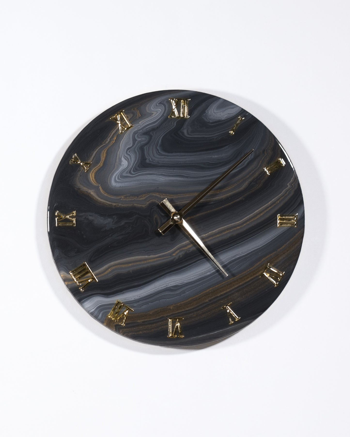 Orologio da Parete in Legno Resina effetto Marmo Nero e Oro 30 cm di diametro