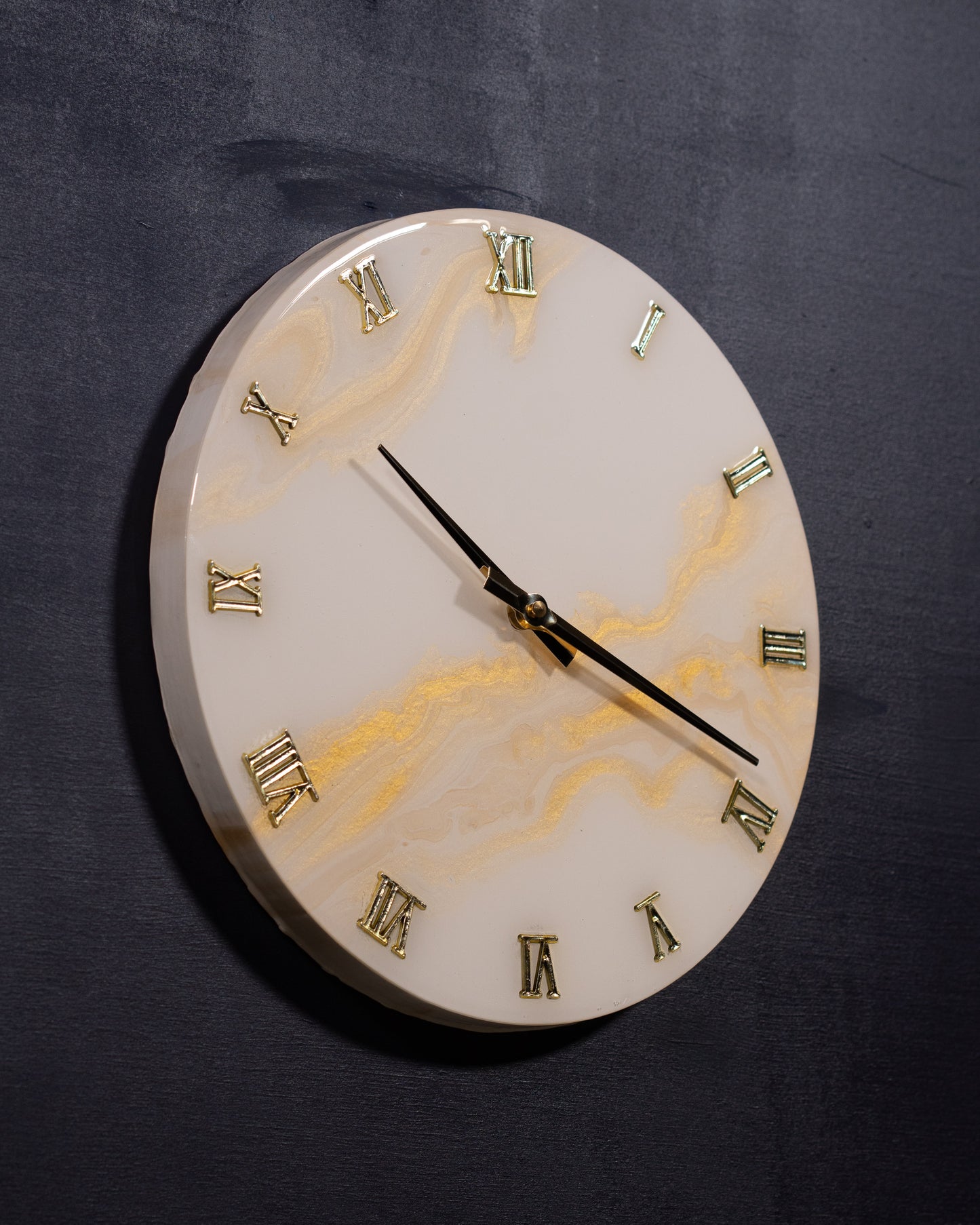 Orologio da Parete in Legno Resina Bianco Oro 30 cm di diametro
