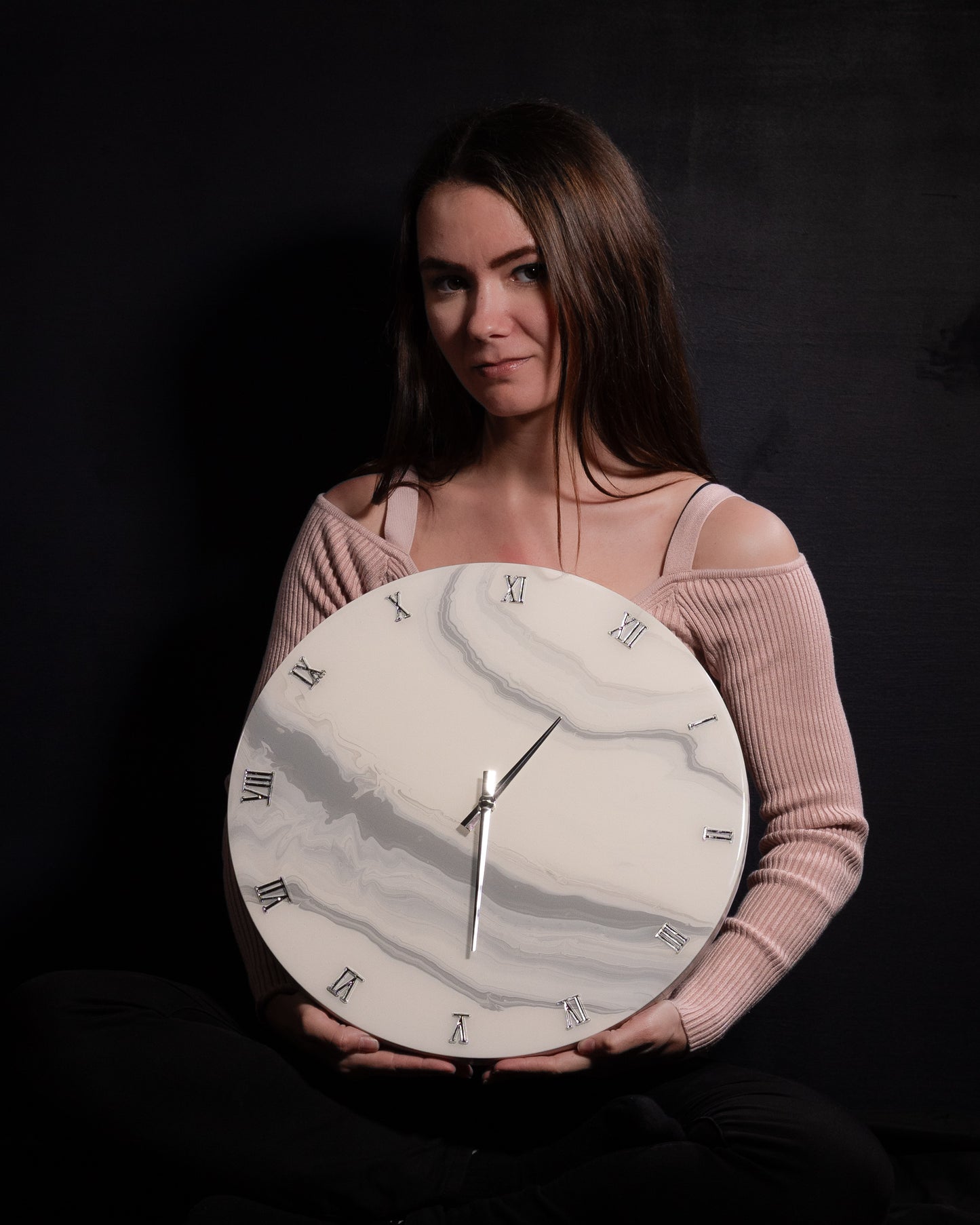 Orologio da Parete in Legno Resina effetto Marmo Carrara 40 cm di diametro