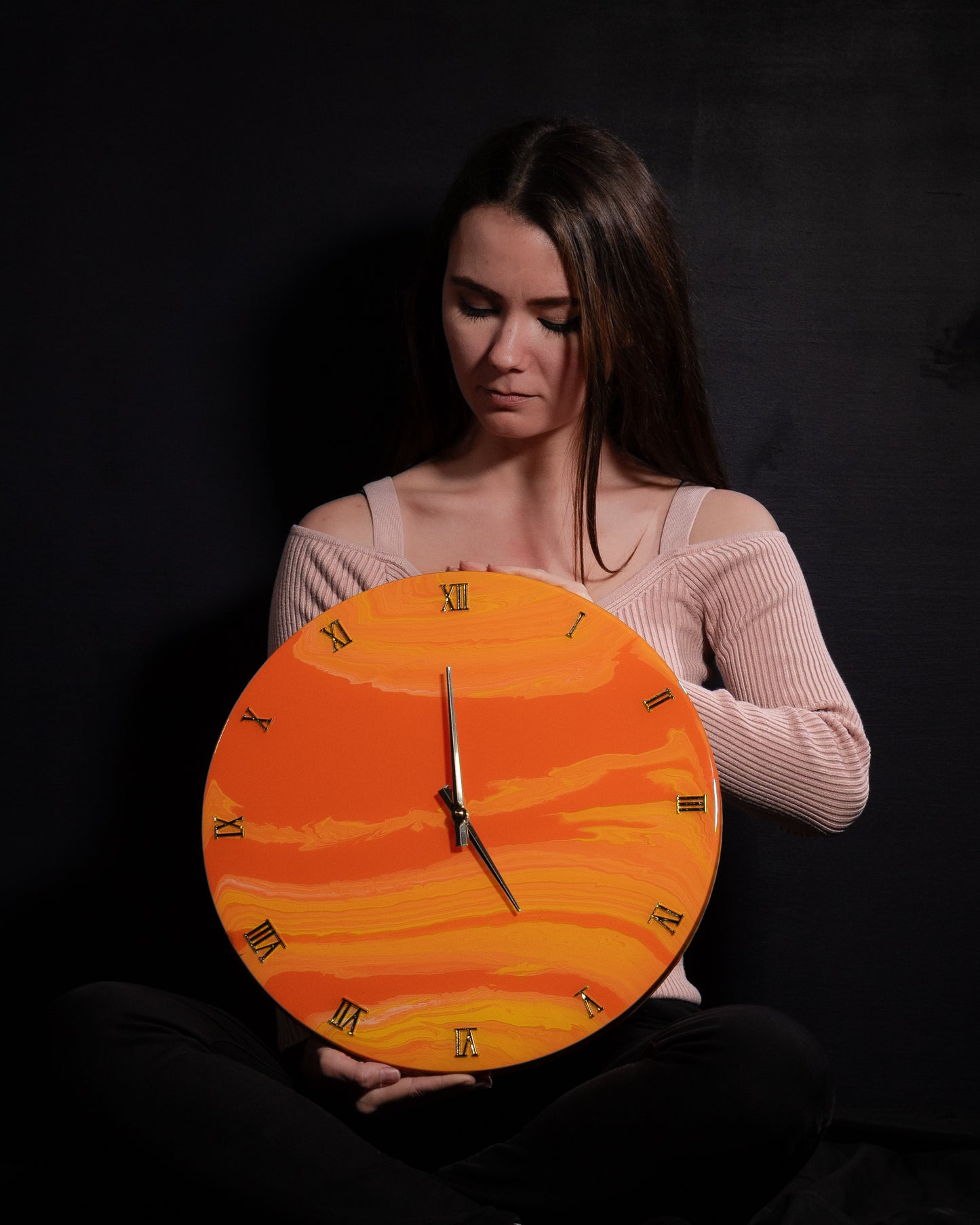 Orologio da Parete in Legno Resina Arancione 40 cm di diametro