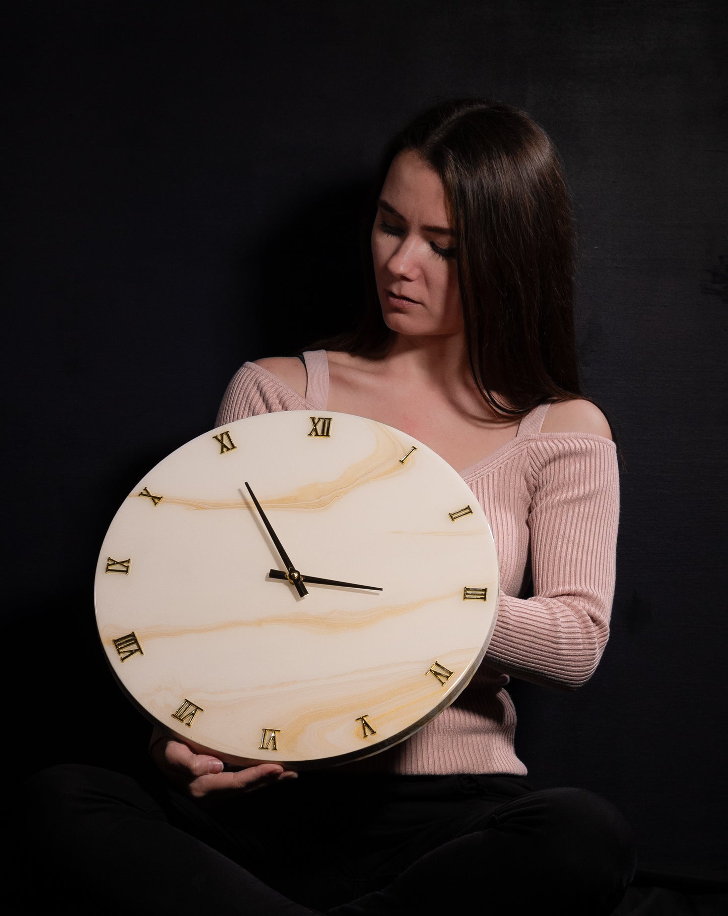 Orologio da Parete in Legno Resina Bianco Oro 40 cm di diametro