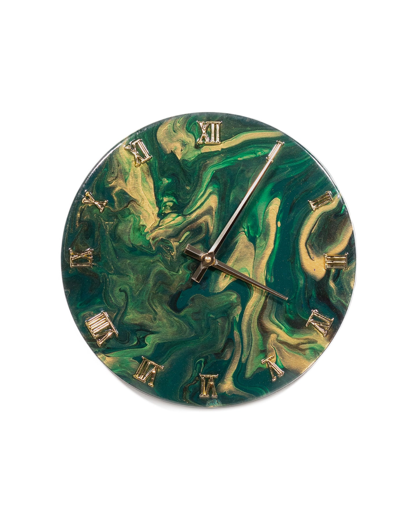 Orologio da Parete in Legno Resina effetto Marmo Verde e Oro 30 cm di diametro