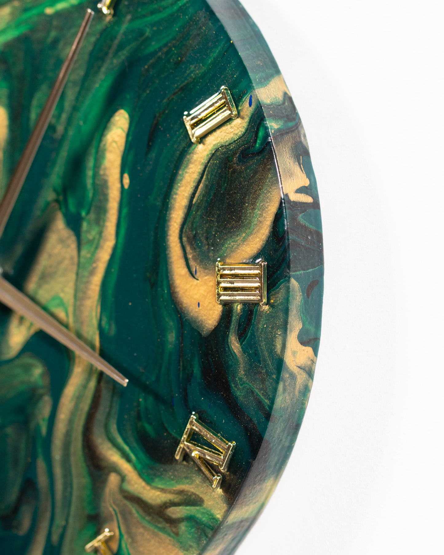 Orologio da Parete in Legno Resina effetto Marmo Verde e Oro 30 cm di diametro