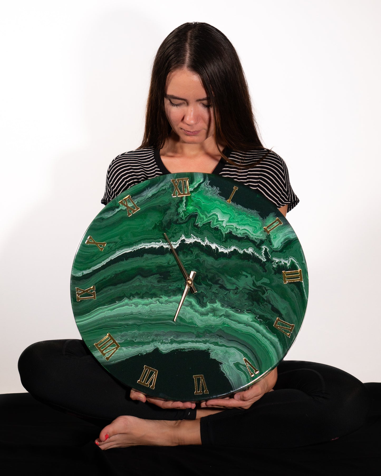 Orologio da Parete in Legno Resina effetto Marmo Verde Alpi 50 cm di diametro