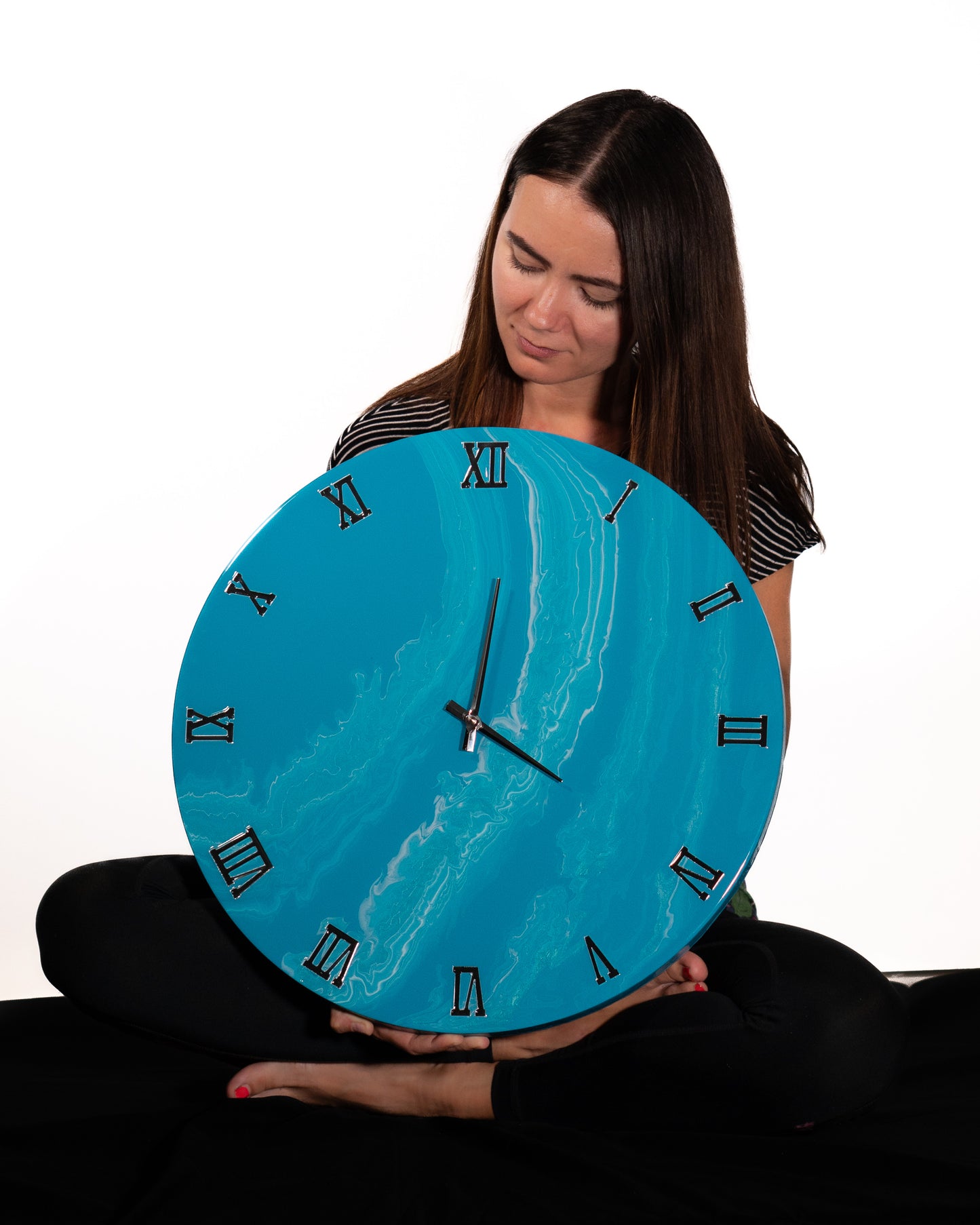 Orologio Da Parete in Legno Resina effetto Marmo Azzurro 50 cm di diametro.