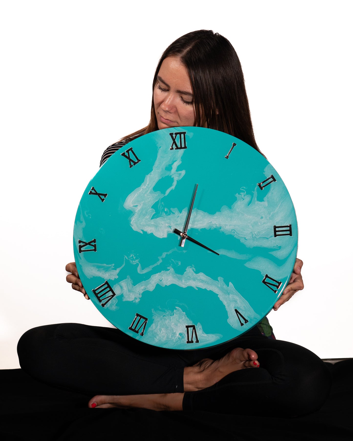 Orologio da Parete in Legno Resina effetto Marmo color Tiffany e Madreperla 50 cm di diametro