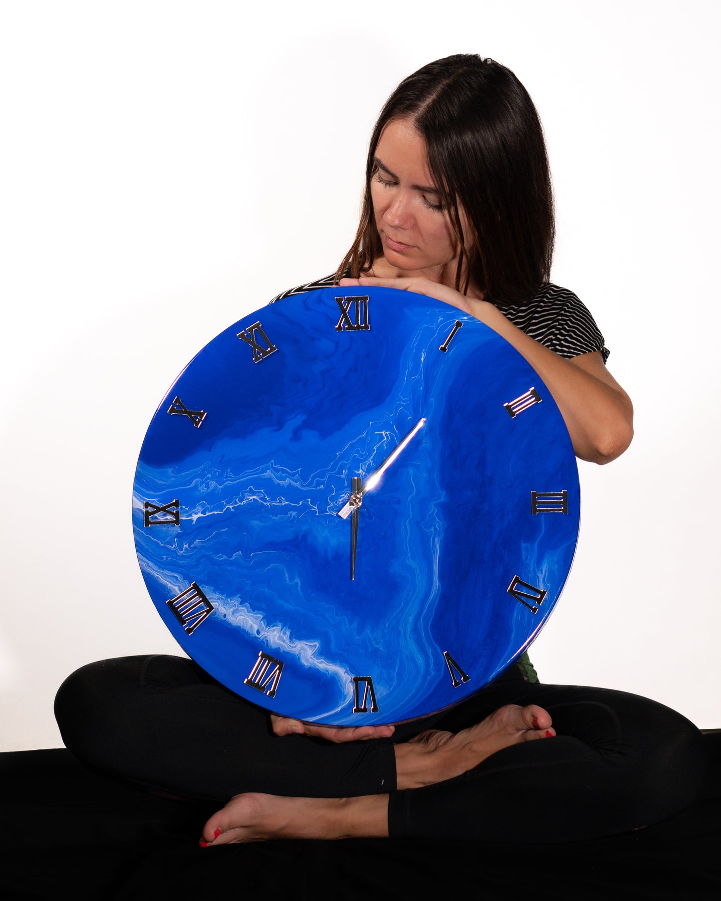 Orologio da Parete in Legno Resina fantasia in Blu 50 cm di diametro