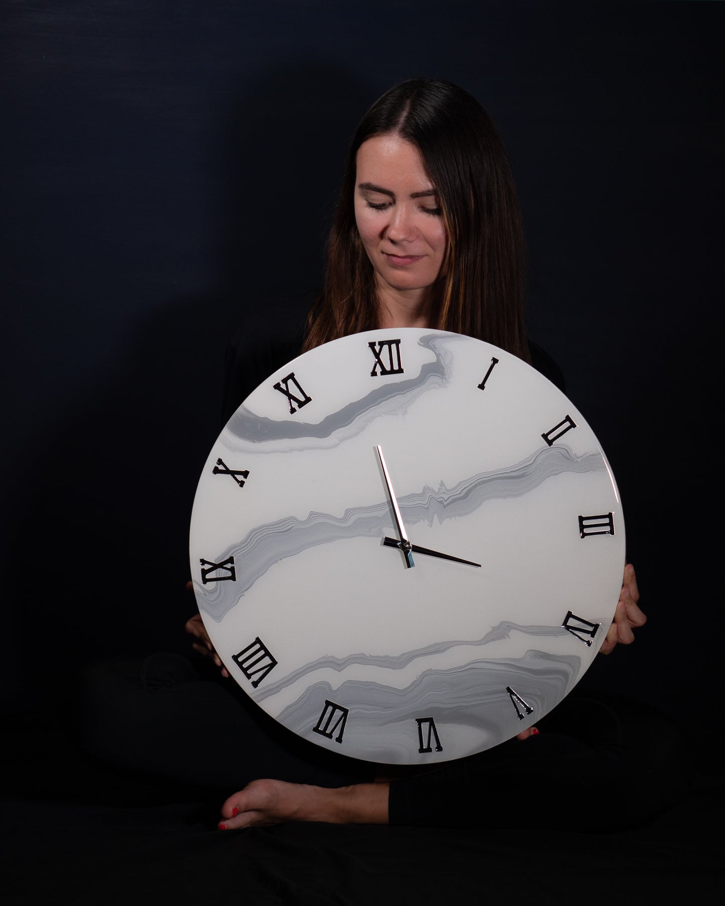 Orologio da Parete in Legno Resina effetto Marmo Carrara 50 cm di diametro