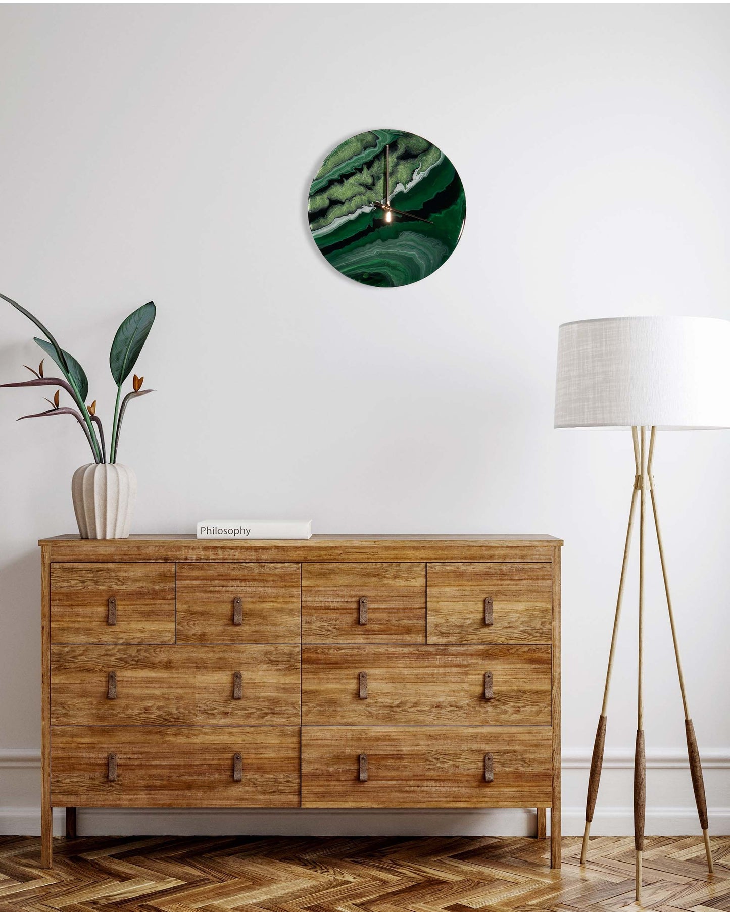 Orologio da Parete in Legno Resina effetto Marmo Verde Alpi 30 cm di diametro