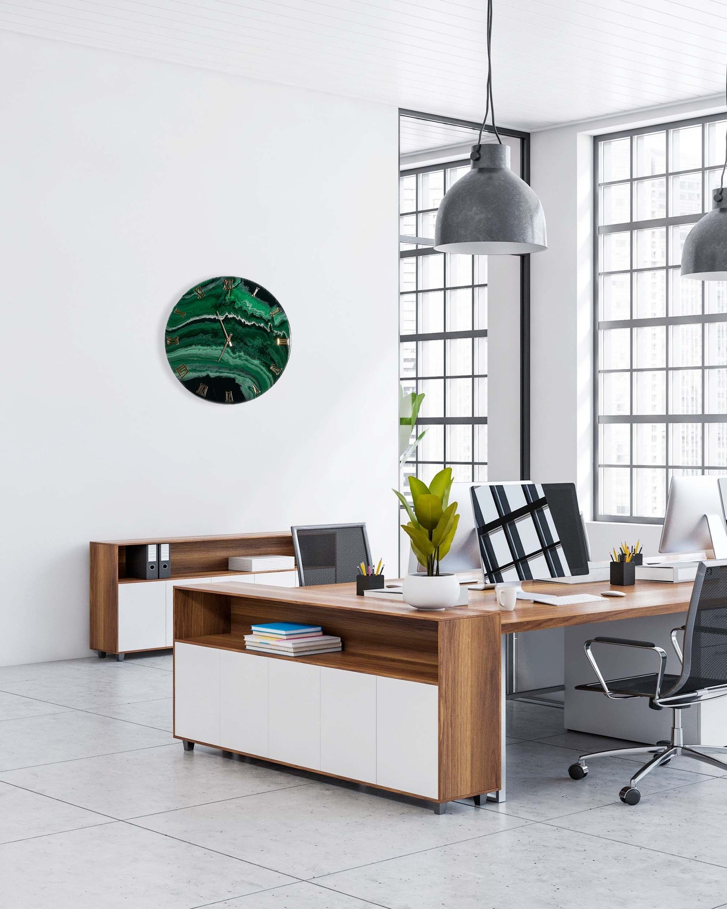 Orologio da Parete in Legno Resina effetto Marmo Verde Alpi 50 cm di diametro