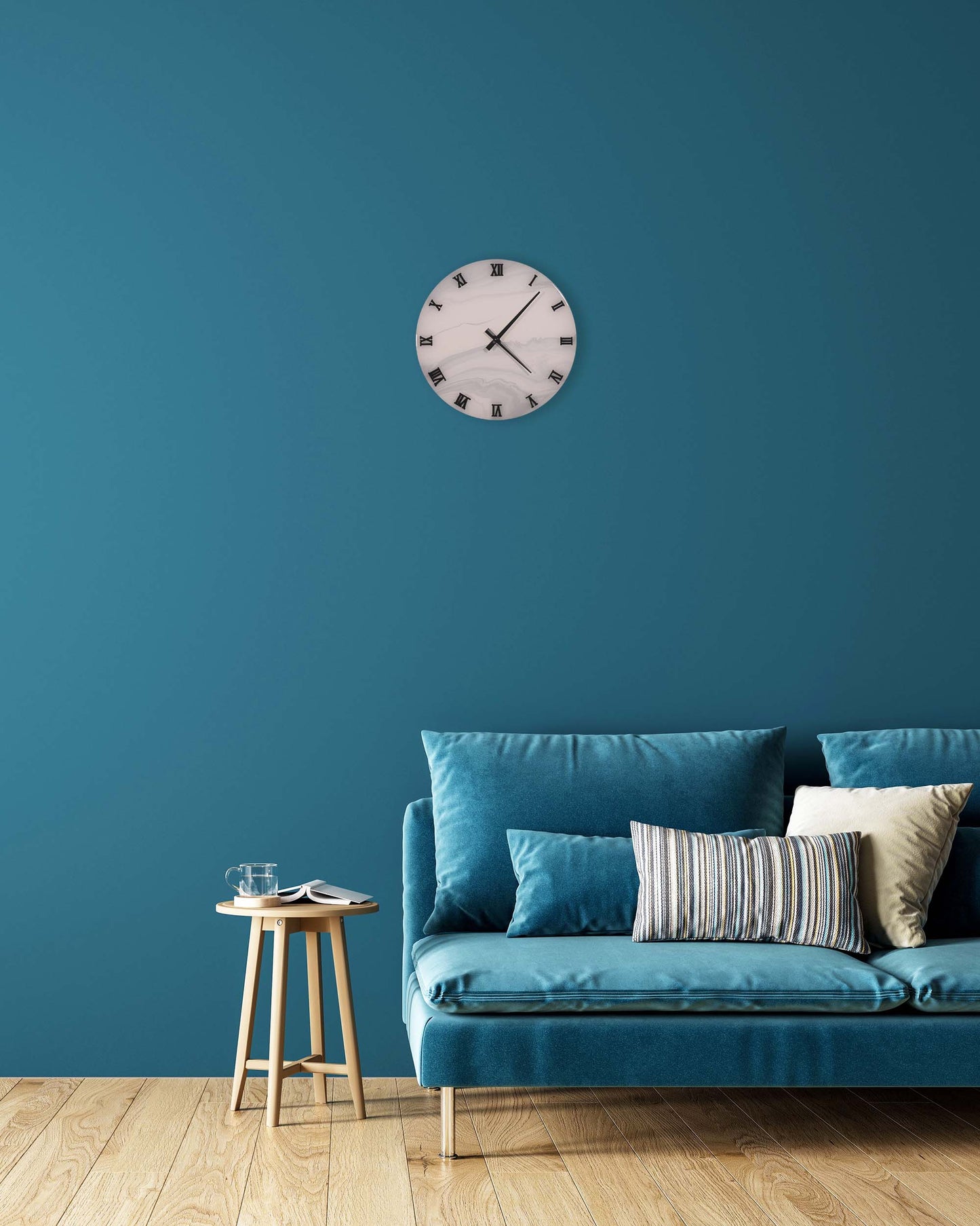 Orologio Da Parete in Legno Resina effetto Marmo Carrara 30 cm di diametro