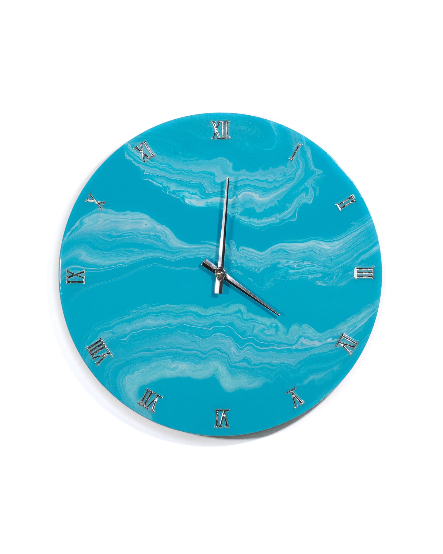 Orologio circolare da parete in resina epossidica effetto Marmo Azzurro