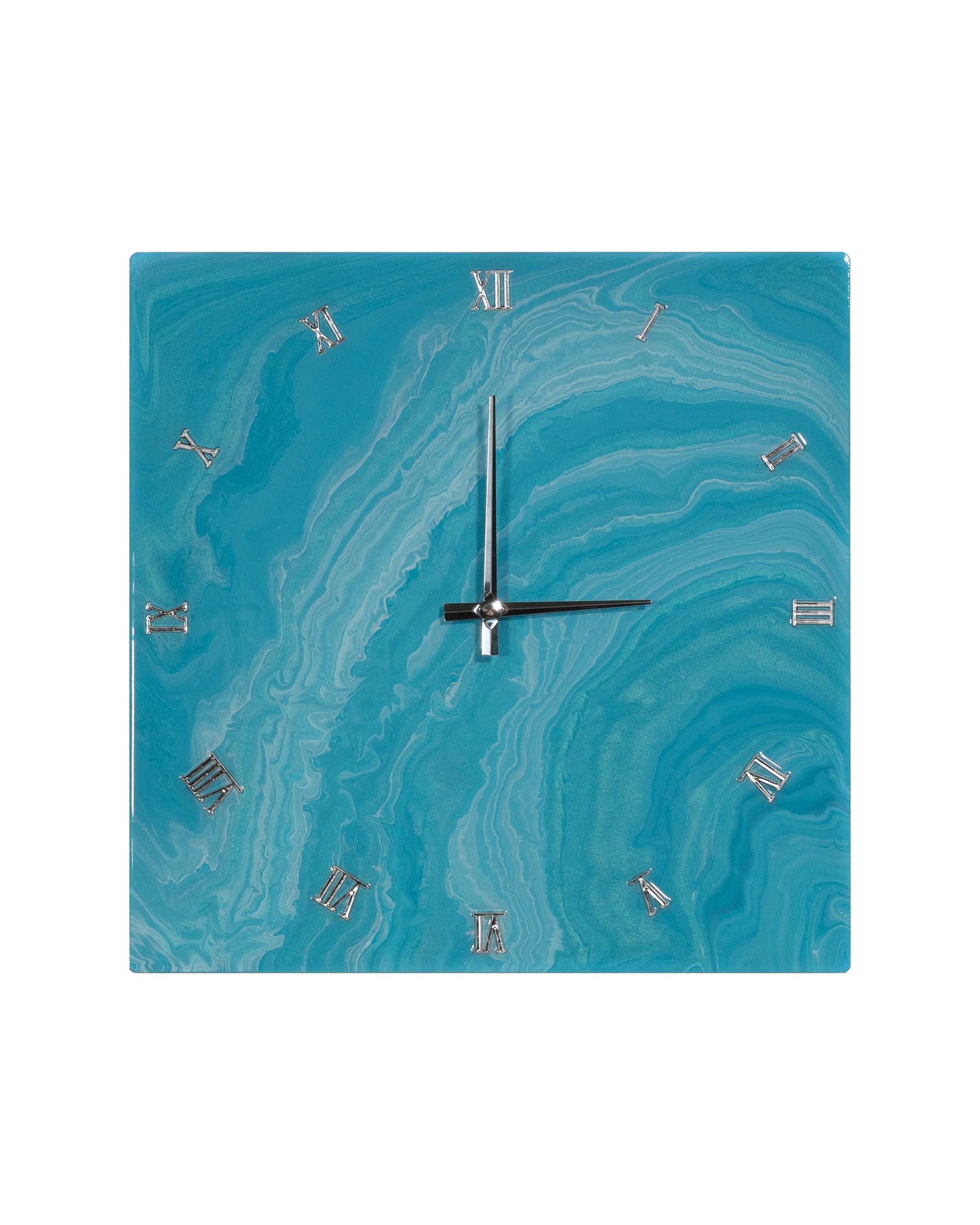 orologio da parete in resina epossidica quadrato effetto marmo Azzurro