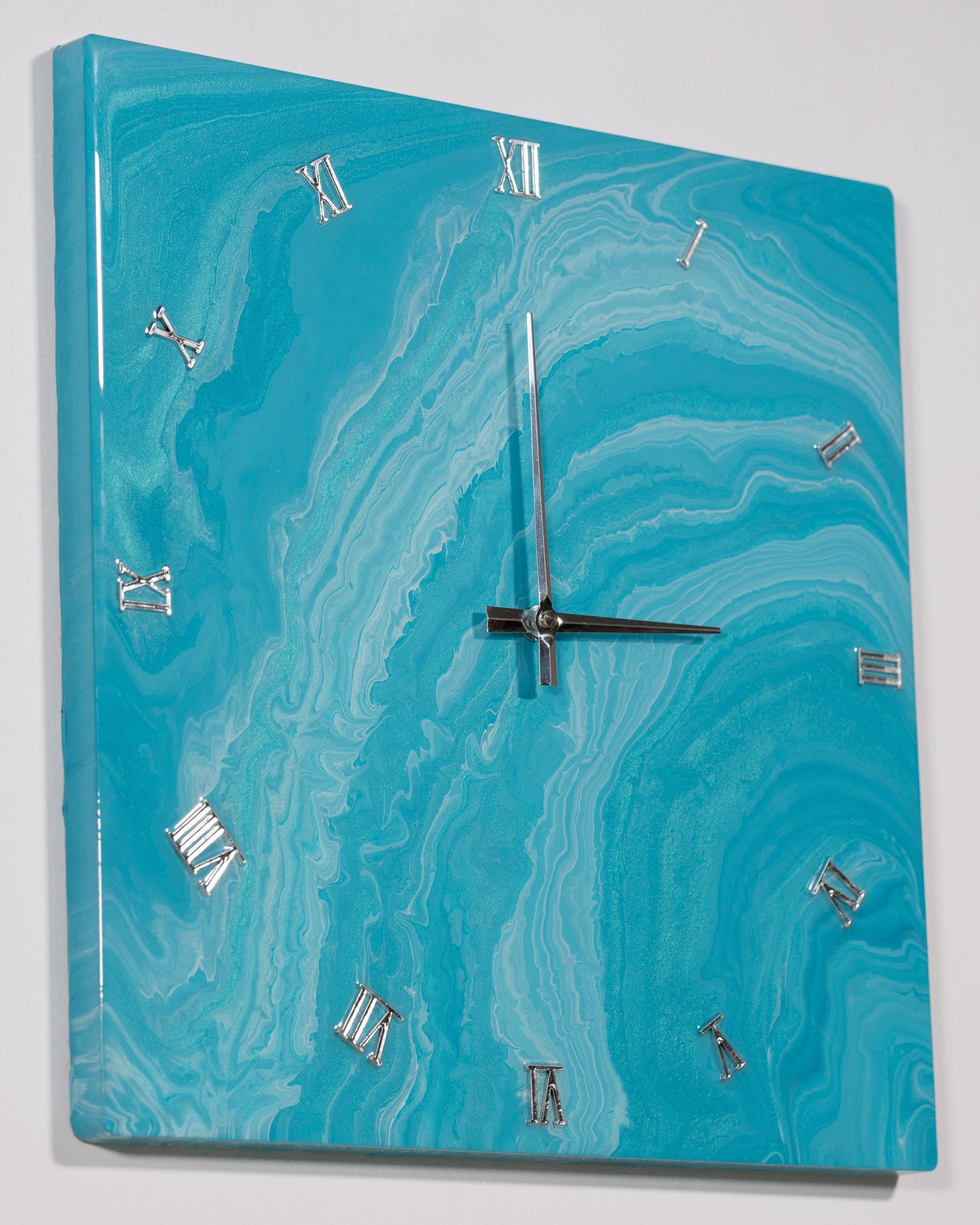 Orologio da Parete in Legno Resina effetto Marmo Azzurro 40 x 40 cm