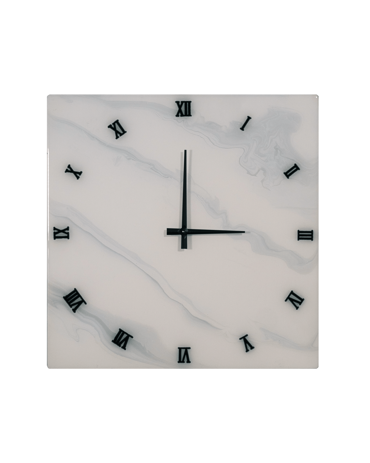 orologio da parete in resina epossidica quadrato effetto marmo di carrara