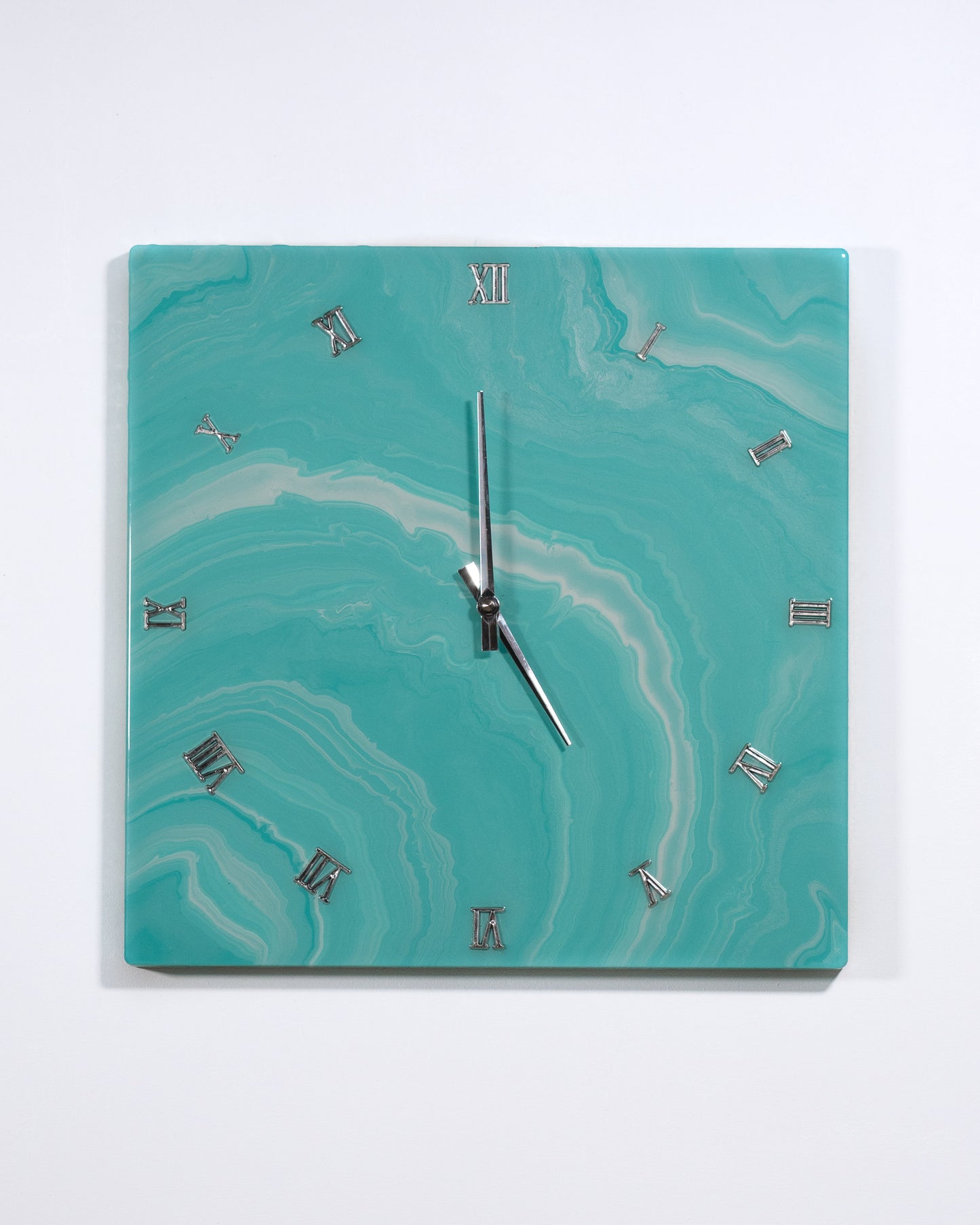 Orologio da Parete in Legno Resina effetto Marmo color Tiffany Base 40 x 40 cm