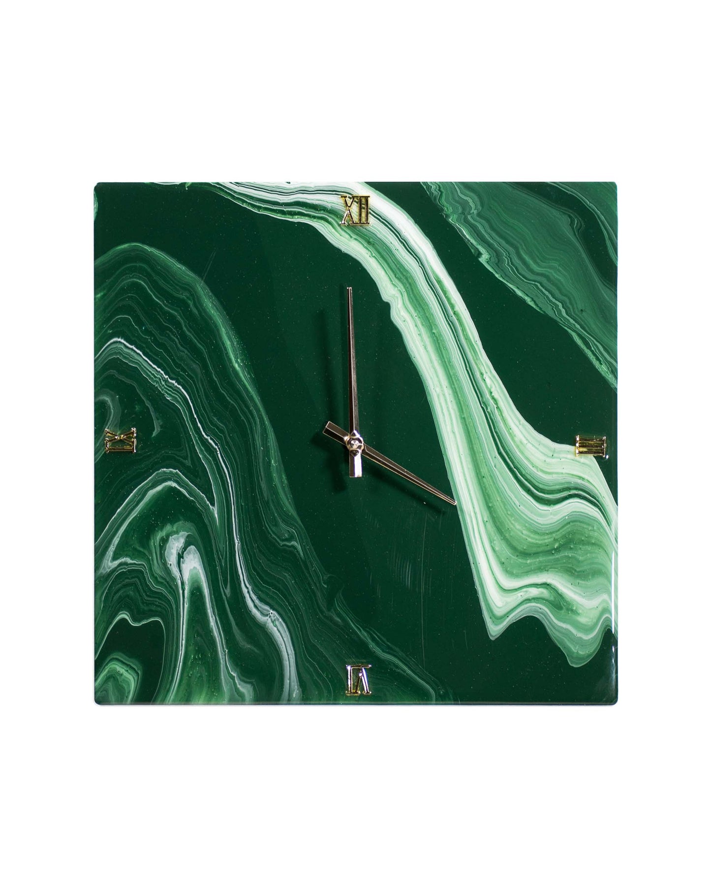 orologio da parete in resina epossidica quadrato effetto marmo Verde Alpi