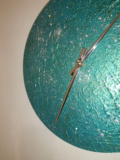 Orologio Da Parete in Legno, gesso color Tiffany Glitter 30 cm di diametro