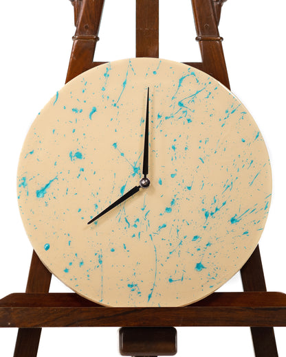 Orologio da Parete in Legno Resina Beige gocce azzurre 30 cm di diametro