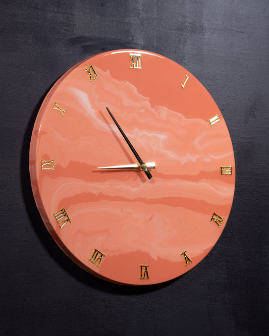 Orologio da Parete in Legno Resina effetto Marmo Rosa di Venezia 40 cm di diametro