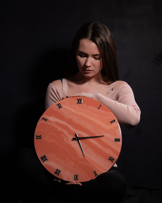 Orologio da Parete in Legno Resina effetto Marmo Rosa di Venezia 40 cm di diametro