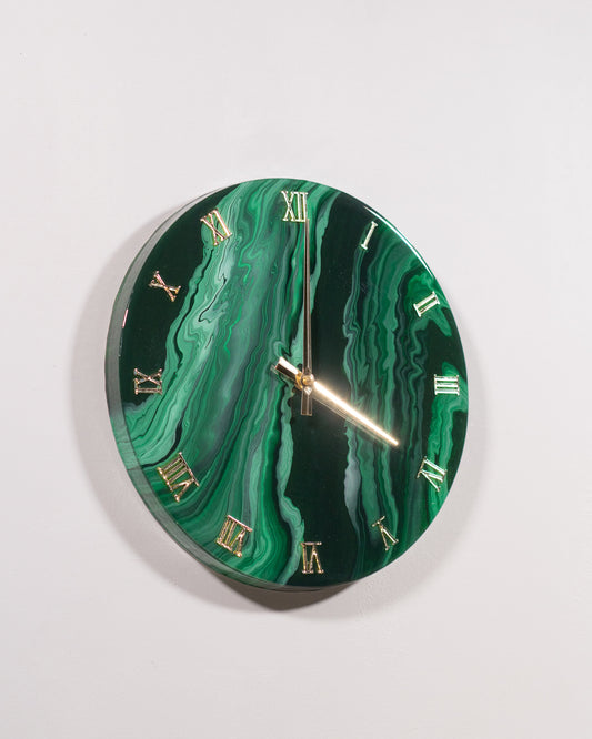 Orologio da Parete in Legno Resina effetto Marmo Verde Alpi 30 cm di diametro