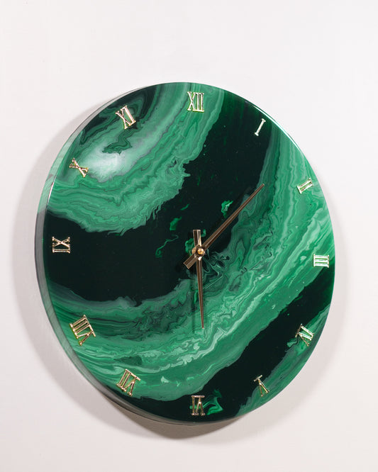 Orologio da Parete in Legno Resina effetto Marmo Verde Alpi 40 cm di diametro