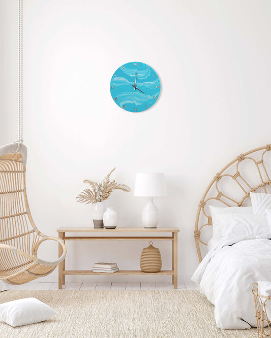 Orologio Da Parete in Legno Resina effetto Marmo Azzurro 40 cm di diametro