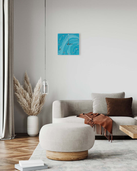 Orologio da Parete in Legno Resina effetto Marmo Azzurro 40 x 40 cm