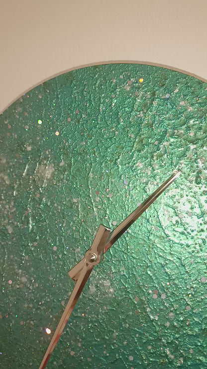 Orologio Da Parete in Legno, gesso color Tiffany Glitter 30 cm di diametro