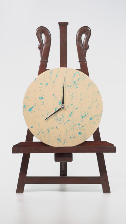 Orologio da Parete in Legno Resina Beige gocce azzurre 30 cm di diametro